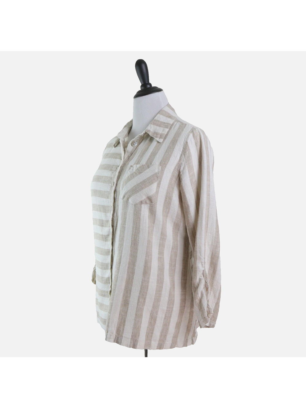 Soft Surroundings Size L Camina Linen Blend Tunic Stripe Cream Brown